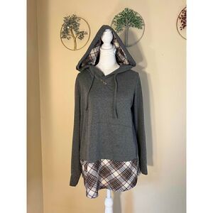 Altelime Gray Brown Plaid Lightweight Hooded Pullover Medium
